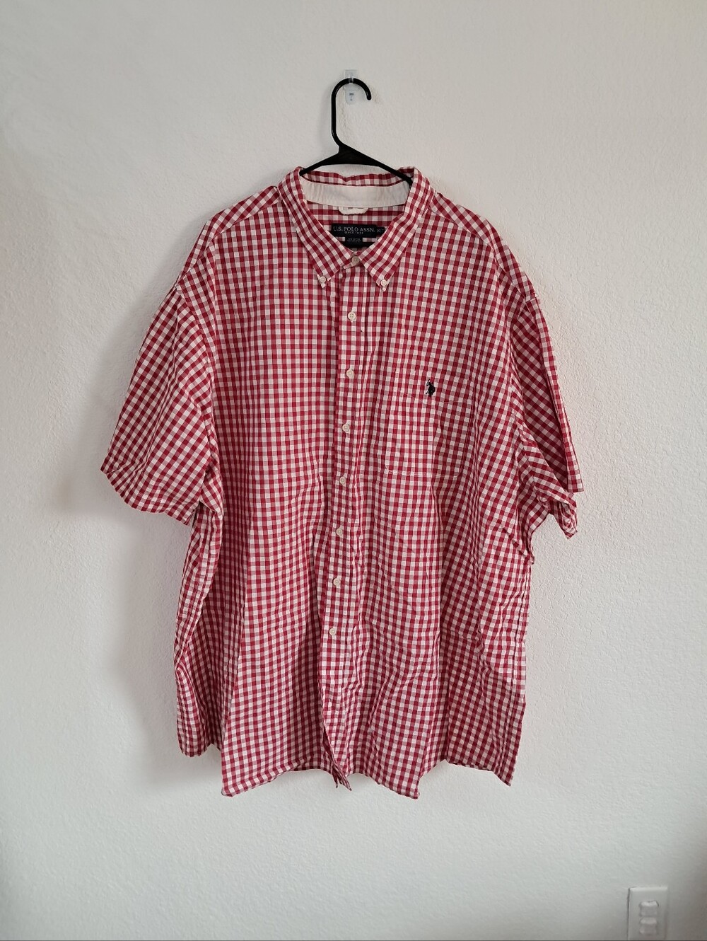 US Polo Assn Men's 4XLT Gingham Plaid Red White Short Sleeve Cabincore Workwear